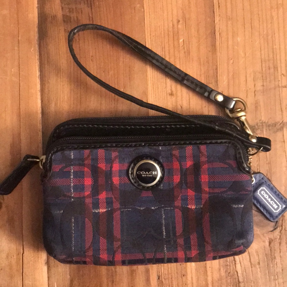 Coach Blue/Red Monogrammed “C” Pattern Wristlet - image 2